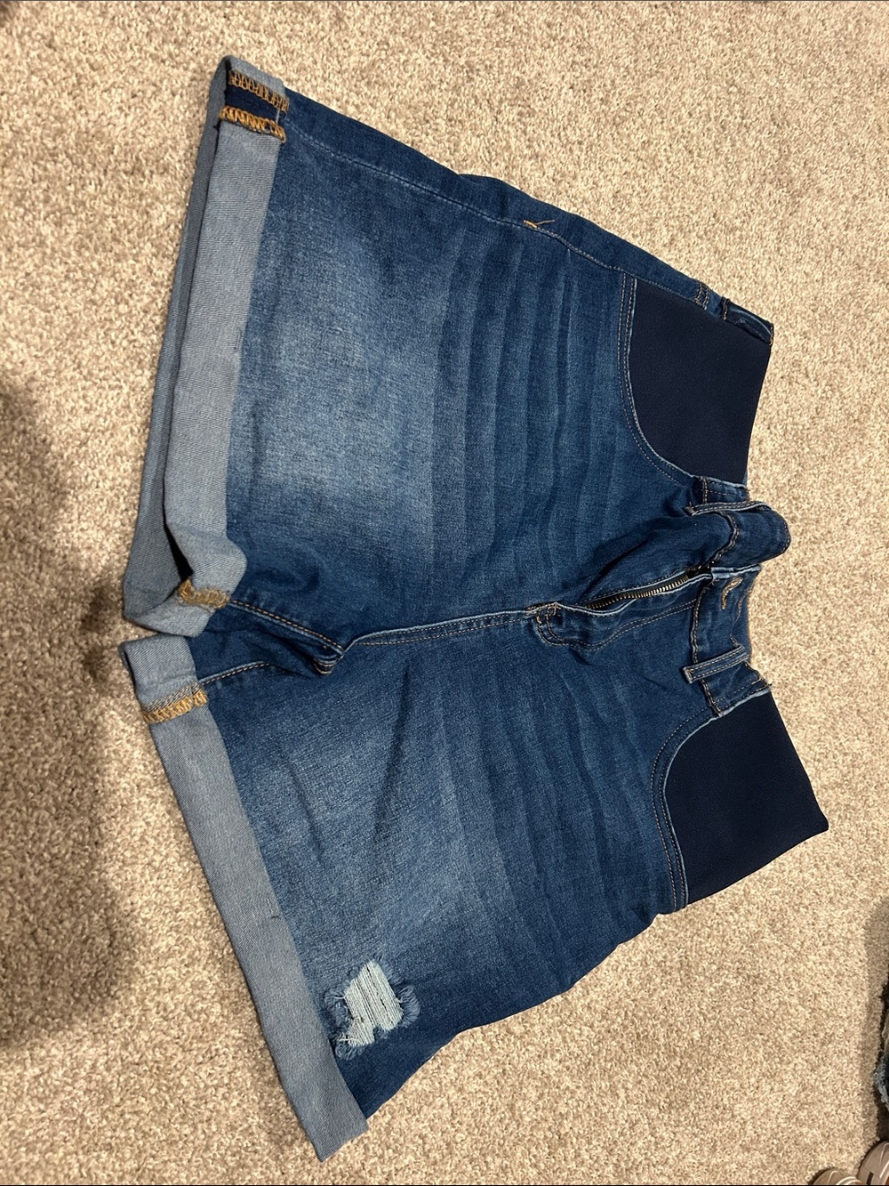Maternity - Dark Blue Denim Shorts with Stretch Waistband